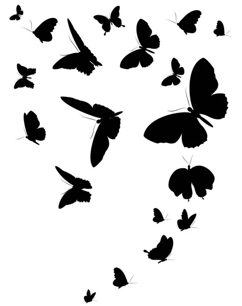Μαύρες Σιλουέτες Των Πεταλούδων Που Απομονώνονται Λευκό Φόντο — Διανυσματικό Αρχείο