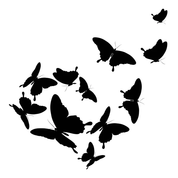 Sagome Nere Farfalle Isolate Sfondo Bianco — Foto Stock