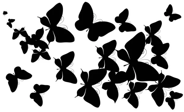 Μαύρες Σιλουέτες Των Πεταλούδων Που Απομονώνονται Λευκό Φόντο — Φωτογραφία Αρχείου