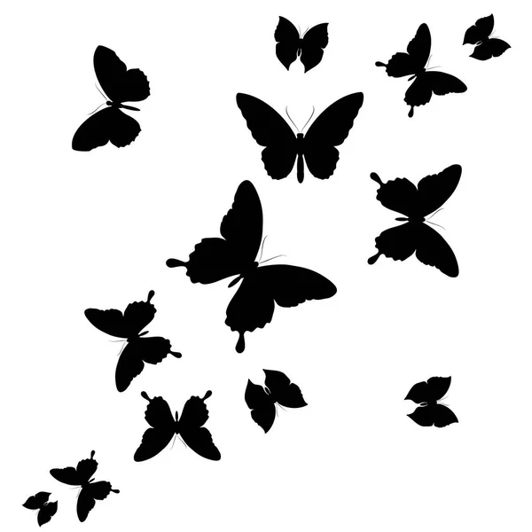 Svarta Silhuetter Fjärilar Isolerad Vit Bakgrund — Stockfoto
