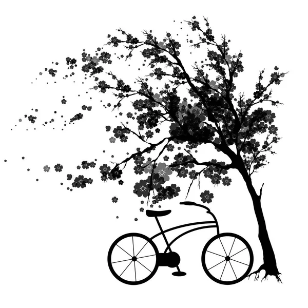 Arbre Monochrome Avec Vélo Sur Fond Blanc — Image vectorielle