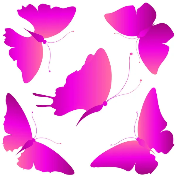 粉红色的嫩蝴蝶被隔离在白色背景上 — 图库矢量图片