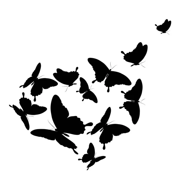 Black Silhouettes Butterflies Isolated White Background — Stock Vector