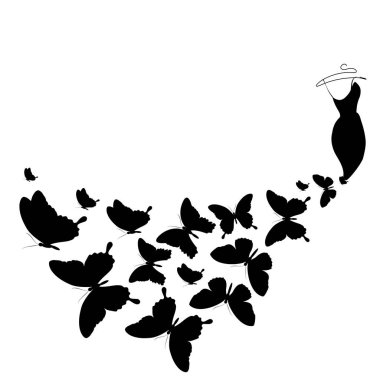 Beyaz arka plan üzerinde izole kelebeklerin siyah siluetleri