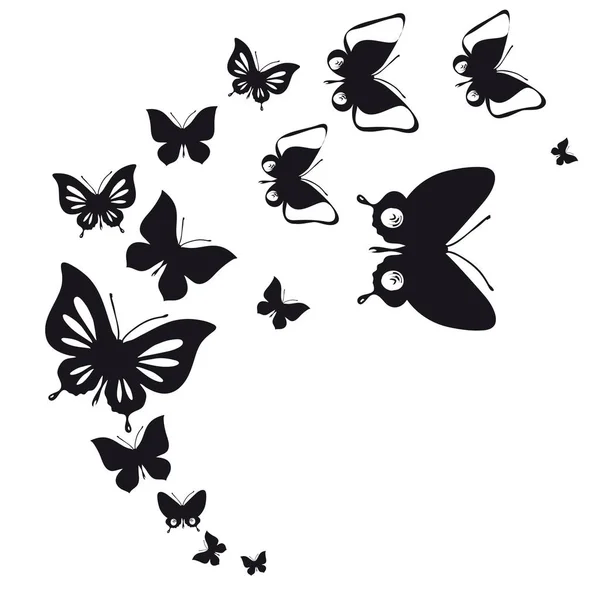 Black Silhouettes Butterflies Isolated White Background — Stock Vector