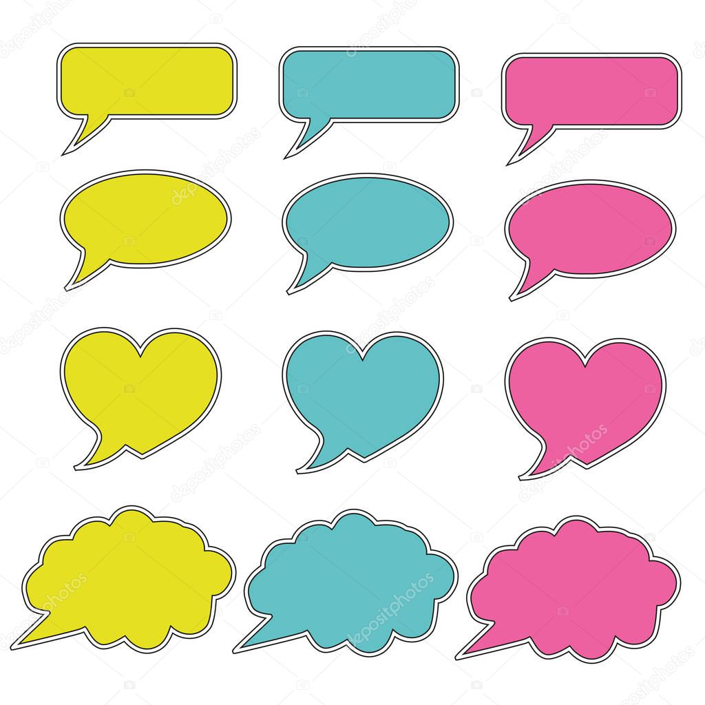 set of colorful speak bubbles on white background