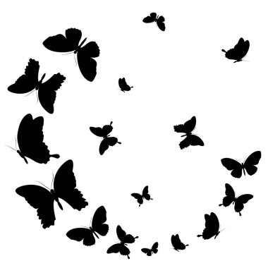 siyah beyaz arka plan üzerinde izole kelebekler silüeti