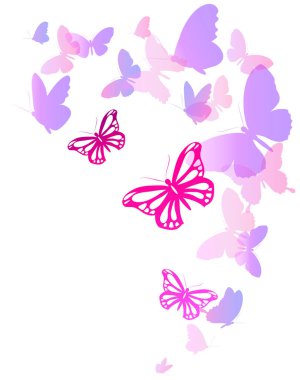 Beyaz arka plan üzerinde izole parlak renkli pembe kelebekler