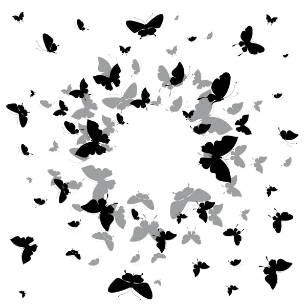 Černá Silueta Motýlů Izolovaných Bílém Pozadí — Stock fotografie