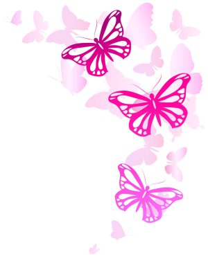 Beyaz arka plan üzerinde izole parlak renkli pembe kelebekler