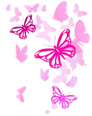 Beyaz arka plan üzerinde izole parlak renkli pembe kelebekler