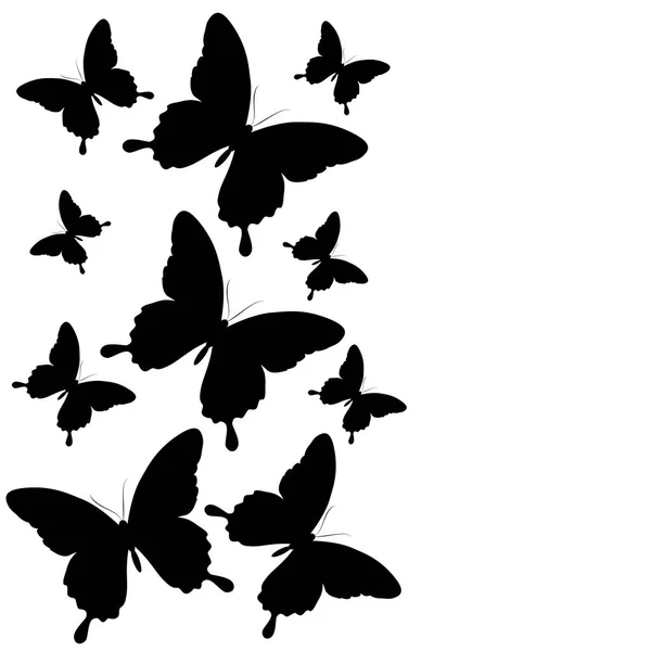 Svart Siluett Fjärilar Isolerad Vit Bakgrund — Stock vektor