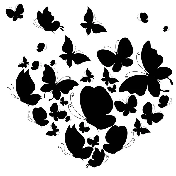 Silhouette Nera Farfalle Isolate Sfondo Bianco — Vettoriale Stock