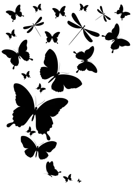 Schwarze Silhouette Von Schmetterlingen Isoliert Auf Weißem Hintergrund — Stockvektor