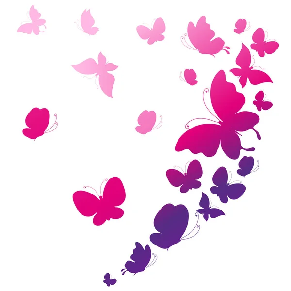 Bright Colorful Pink Butterflies Isolated White Background — Stock Vector
