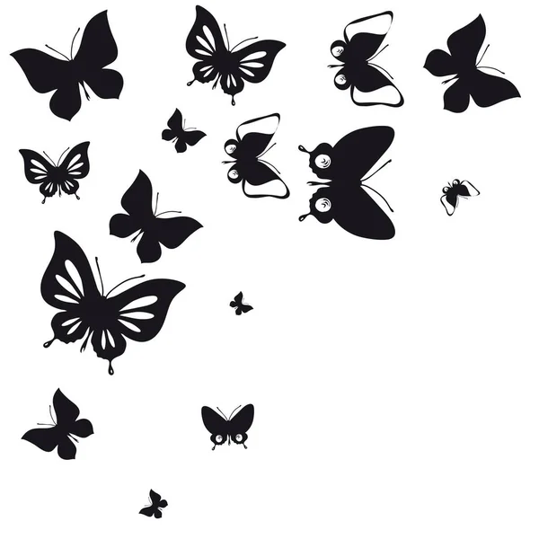 Zwarte Silhouet Van Vlinders Geïsoleerd Witte Achtergrond — Stockvector