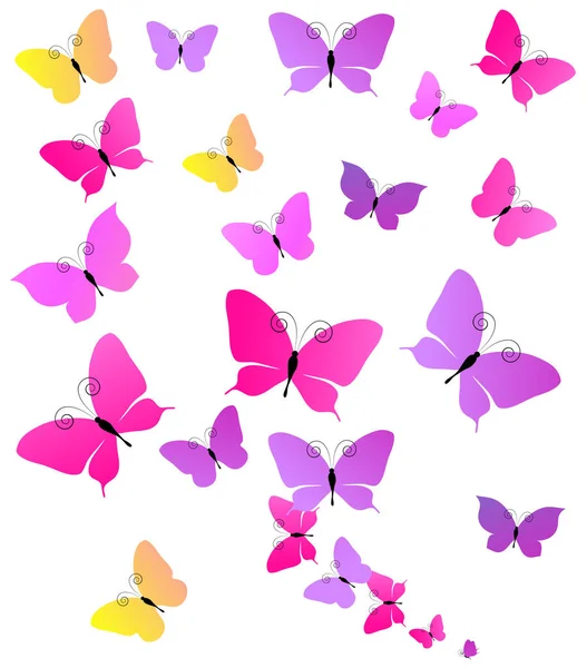 Mariposas Rosadas Brillantes Coloridas Aisladas Sobre Fondo Blanco — Vector de stock