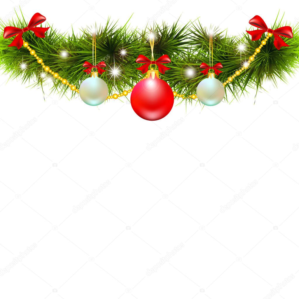 Bright christmas garland isolated on white background