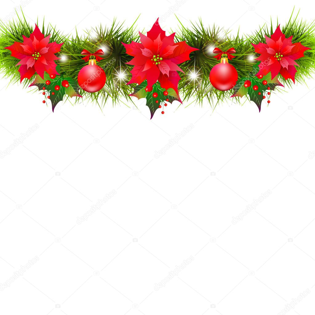 Bright christmas garland isolated on white background
