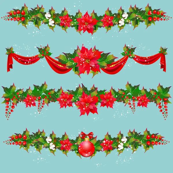 Set Bright Christmas Garlands Blue Background — Stock Photo, Image