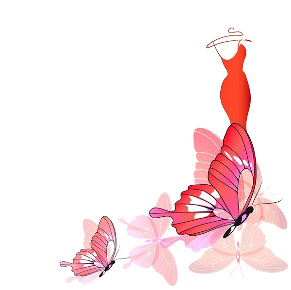 白地に蝶とウェディング ドレスのデザイン — ストック写真