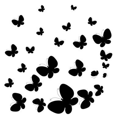 siyah beyaz arka plan üzerinde izole kelebekler silüeti