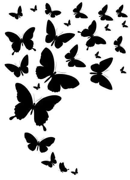 Μαύρη Σιλουέτα Των Πεταλούδων Που Απομονώνονται Λευκό Φόντο — Διανυσματικό Αρχείο