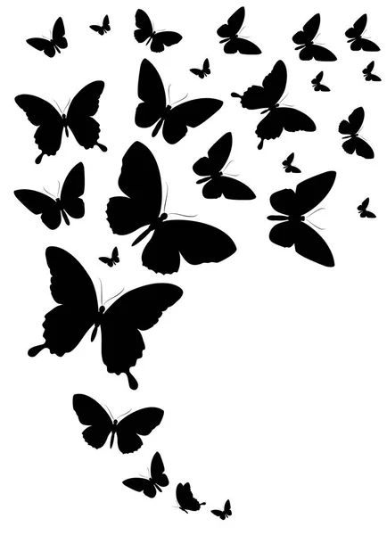 Silhouette Noire Papillons Isolés Sur Fond Blanc — Image vectorielle