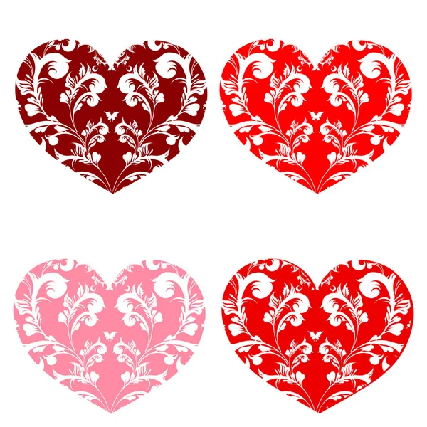 Set Decorative Red Hearts White Background — Stock Vector