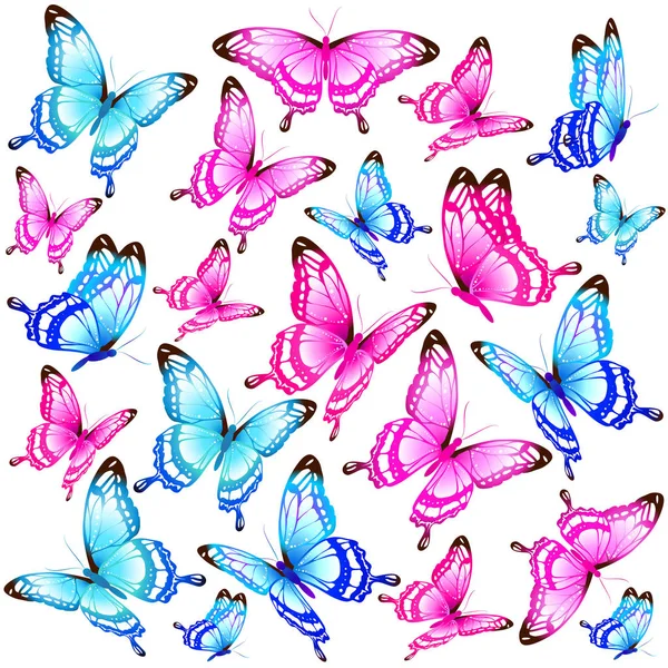 Set Bright Colorful Butterflies Isolated White Background — Stock Vector