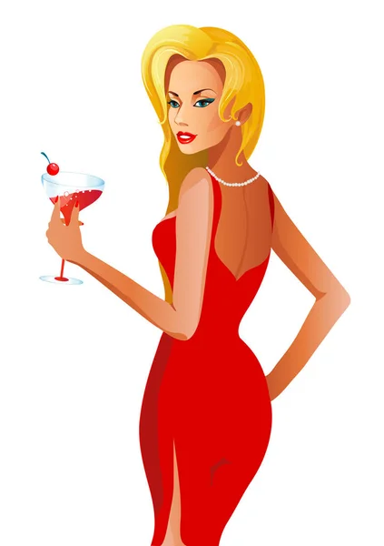 Blonde Woman Cocktail Isolated White Background — Stock Vector