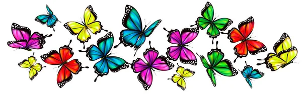 Conjunto Mariposas Colores Brillantes Aisladas Sobre Fondo Blanco — Foto de Stock