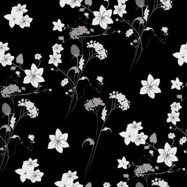 Siyah arka plan üzerine ihale çiçekler ile Seamless Modeli