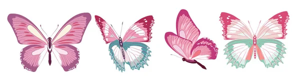 Uppsättning Ljusa Färgglada Fjärilar Isolerad Vit Bakgrund — Stock vektor