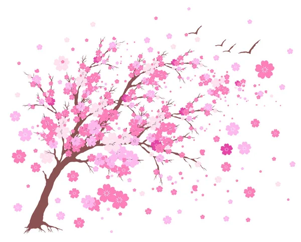 Sakura Albero Acquerello Illustrazione Ciliegio Fiore — Vettoriale Stock