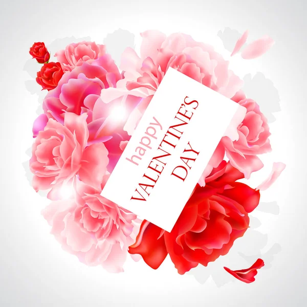 Valentijn Kaart Met Bloemen Witte Achtergrond — Stockvector