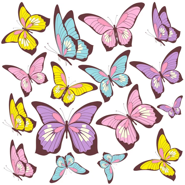 Beyaz Arka Plan Üzerinde Izole Parlak Renkli Kelebekler Dizi — Stok fotoğraf