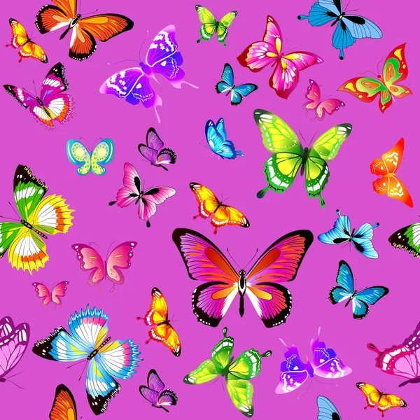 Colorful Stylish Decorative Butterflies Bright Pink Background — Stock Vector