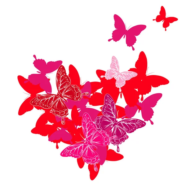 Brillantes Mariposas Color Rosa Rojo Aisladas Sobre Fondo Blanco — Vector de stock