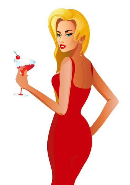 Blonde Woman Cocktail Isolated White Background — Stock Vector