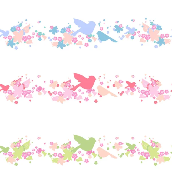 Bunte Ränder Mit Vogel Und Blumen Auf Weißem Hintergrund — Stockfoto