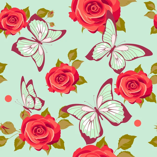 Бесшовный Узор Розами Бабочками Пастельном Фоне — стоковое фото