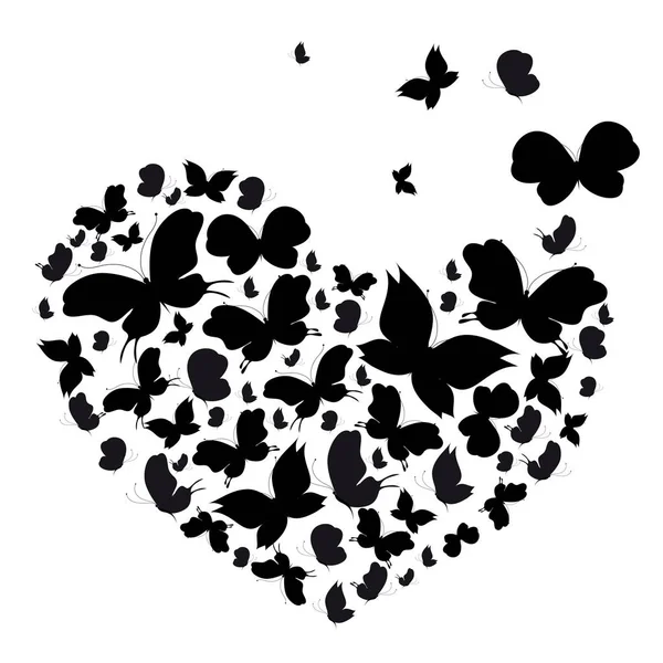 Black Silhouette Butterflies Isolated White Background — Stock Vector