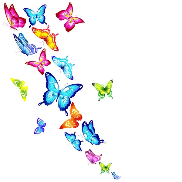 Sada Zářivě Barevné Motýly Izolovaných Bílém Pozadí — Stockový vektor