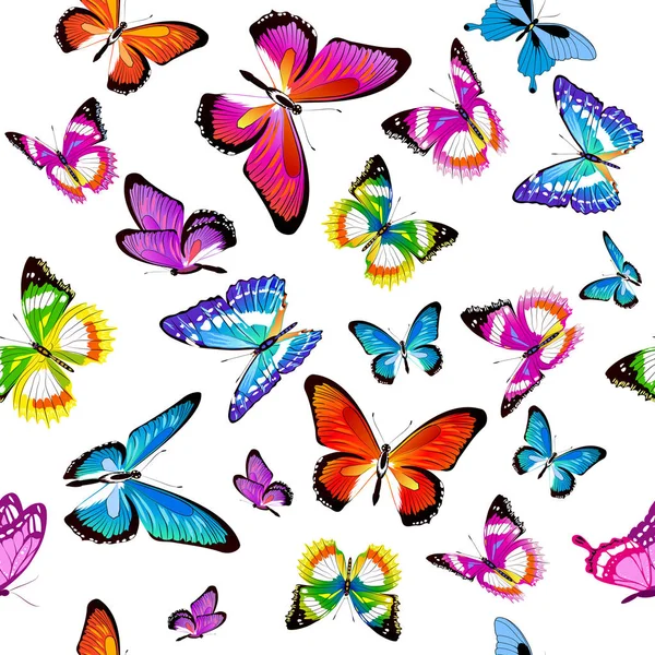 Set Bright Colorful Butterflies Isolated White Background — Stock Vector