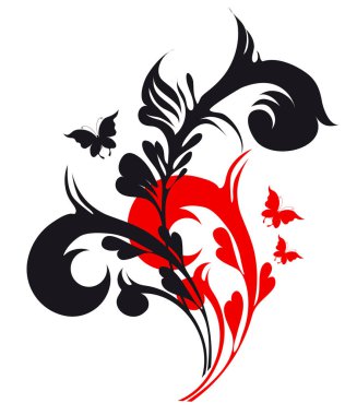  Sanat dekoratif bitkiler ve beyaz arka plan üzerinde izole swirls