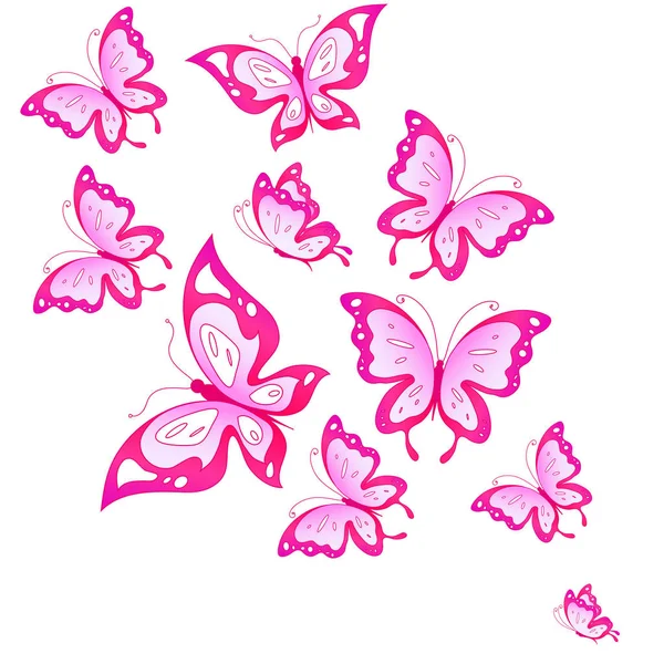 Jasne Kolorowe Różowe Motyle Białym Tle — Zdjęcie stockowe