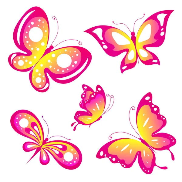 Set Bright Colorful Butterflies Isolated White Background — Stock Photo, Image