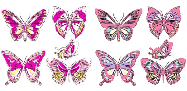 Conjunto Mariposas Colores Brillantes Aisladas Sobre Fondo Blanco — Vector de stock