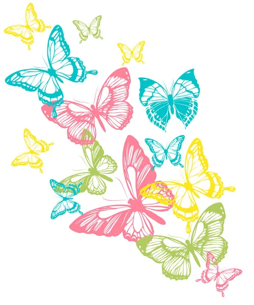 Conjunto Mariposas Colores Brillantes Aisladas Sobre Fondo Blanco — Archivo Imágenes Vectoriales